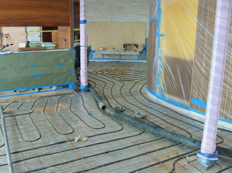 Radiant Floor Heating Site Modern Concrete East Providence, RI Hydronic Radiant Floor Heating, Heated Concrete Floor, Small Log Homes, Radiant Heating System, Grey Vinyl Flooring, Patio Floor, Log Home Floor Plans, Heated Garage, Log Cabin Kits