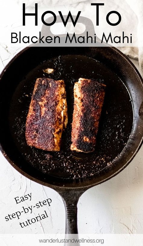 From what type of skillet to use to the best cooking oil for high temps, as well as spices for blackening to how to get just the right amount of char – we’ll cover it all in this easy to follow tutorial on how to blacken Mahi Mahi. #blackenedmahimahi #howtoblackenmahimahi #castironskillet Blacken Mahi Mahi, Mahi Recipes, Blackened Mahi Mahi, Spicy Sweet Potato Fries, Mahi Mahi Recipes, Blacken Fish, Cast Iron Skillet Cooking, Best Cooking Oil, Gluten Free Dinner Easy