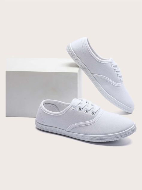 Minimalist Lace-up Front Canvas Shoes Adidas Casual, Plain Canvas, Women Casual Shoes, Canvas Shoes Women, Shein Style, Casual Shoes Women, Amazing Products, Keds, Canvas Shoes