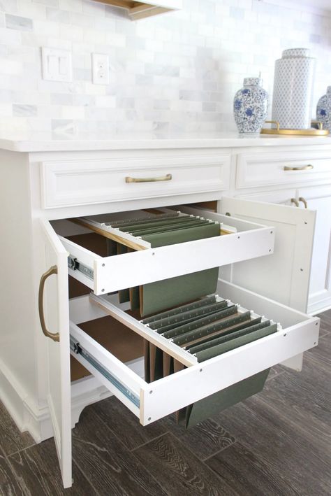 DIY Hanging File Drawer in Kitchen Cabinet - Frills and Drills Home Filing System, Diy File Cabinet, Hanging Drawers, Ikea Pax Closet, Ikea Closet, Closet Hacks, Hidden Spaces, File Drawer, Sister Sister