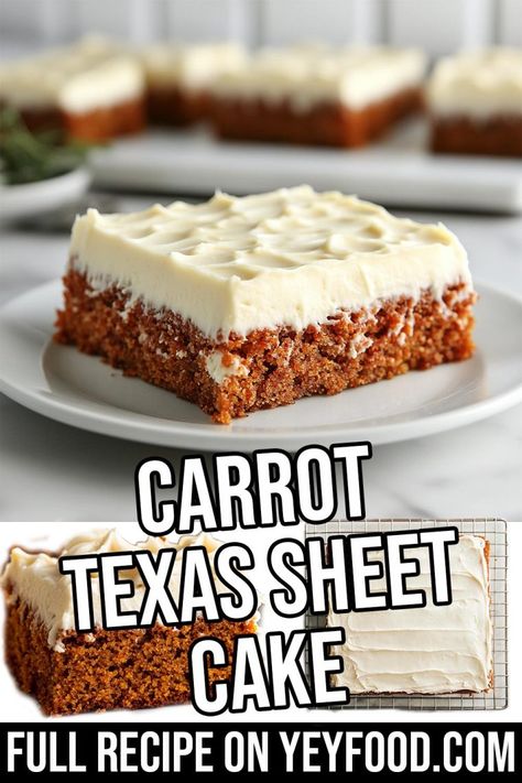 Carrot Texas Sheet Cake - Yeyfood.com: Recipes, cooking tips, and kitchen hacks for home cooks of all levels Carrot Sheet Cake Recipe, Carrot Sheet Cake, Cinnamon Bread Easy, Hacks For Home, Texas Sheet Cake Recipe, Carrot Cake Bars, Sheet Cake Recipe, Texas Sheet, Texas Sheet Cake