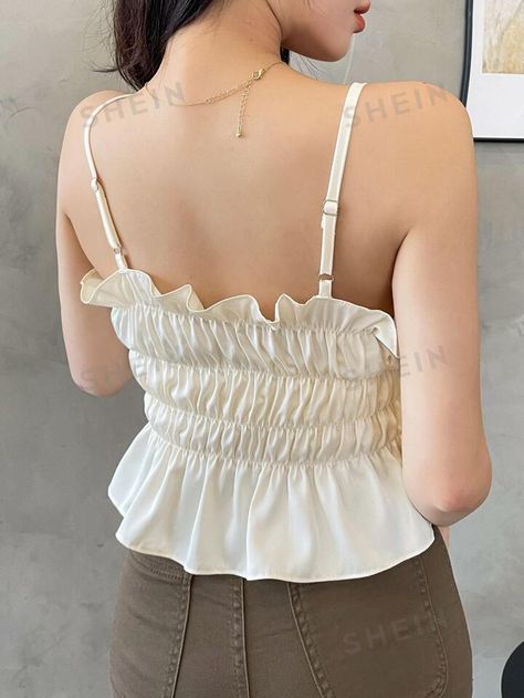 DAZY Shirred Ruffle Trim Peplum Cami Top | SHEIN USA Top Shein, Cami Top, Cami Tops, Ruffle Trim, Trim