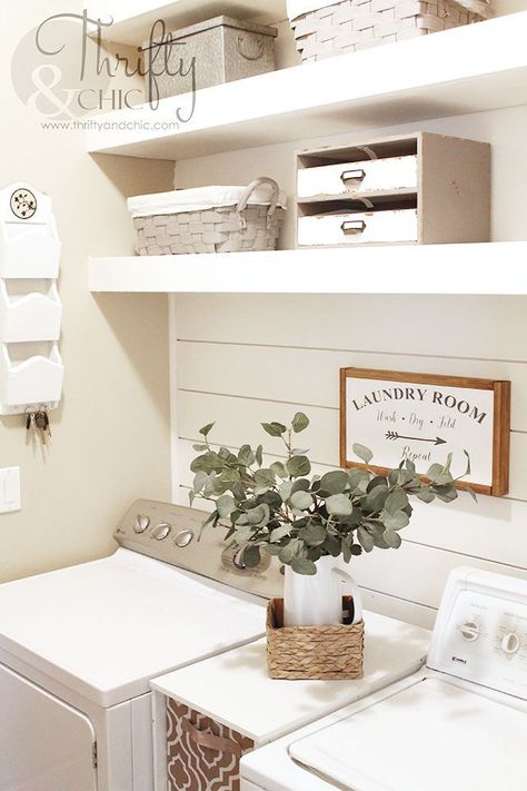 Small farmhouse laundry room makeover and organization ideas. DIY laundry room ideas on a budget Laundry Room Storage Shelves, Small Laundry Room Makeover, Small Laundry Room Organization, Room Storage Diy, Decorate Bedroom, Farmhouse Laundry, Farmhouse Laundry Room, Laundry Decor, Laundry Room Diy