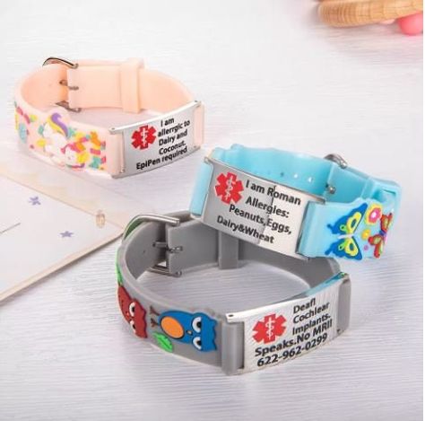 Bracelets For Kids, Medical Alert Jewelry, Kids Allergies, Cochlear Implant, Medic Alert Bracelets, Medical Bracelet, Person Cartoon, Medical Alert, Silicone Bracelets