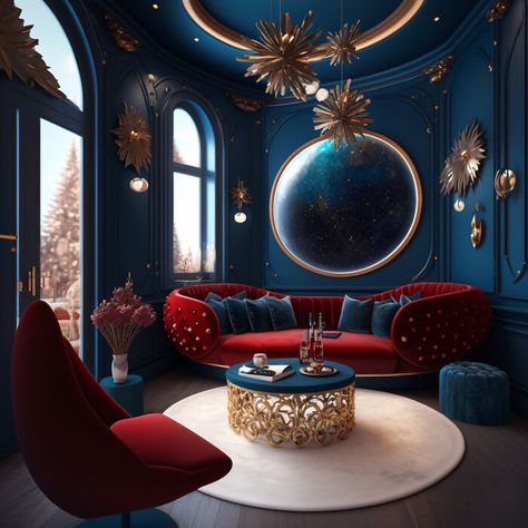 Ravenclaw Living Room Aesthetic, Disney Interior Design, Disney Inspired Rooms, Mermaid Living Room, Disney Living Room, Fantasy Living Room, Greenhouse Library, Little Mermaid Bathroom, Disney Themed Rooms