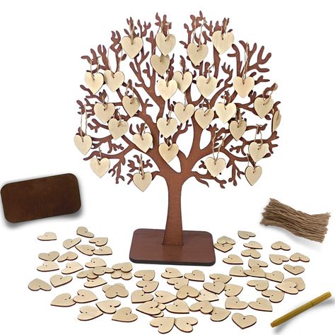 PRICES MAY VARY. 💝【MEMORIES FOREVER】This Alternative Guest Book Wooden Tree is the perfect choice to keep a forever lasting memory and to create an ideal environment for your guests to sign in at your Wedding, Anniversary Reception, Sweet Sixteen Party or any other memorable occasion. The Wooden Hearts Signature Message are delicate, charming and perfect to be hung and seen to remember this special day forever. 💝 【AS GIFT AND DECORATION】Use the charming Wooden Hearts to be filled by your guest Alternative Wedding Reception, Anniversary Reception, Guest Book Tree, Tree Support, Wooden Guest Book, Rustic Wedding Reception, Wedding Reception Decor, Wedding Guest Book Alternative, Stand Ideas