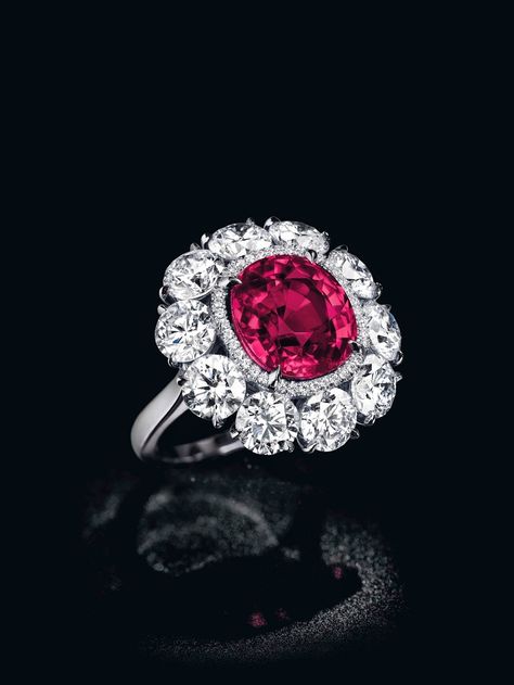 “The Pride of Burma,” a 6.25-carat cushion shaped Burmese ruby and diamond ring (estimate: $1.8 million – $2.5 million), Jewelry News Network Burmese Ruby, Ruby And Diamond Ring, Ruby Diamond Rings, Diamond Brooch, The Pride, Ruby Jewelry, Rare Gemstones, Ruby Diamond, Precious Gems