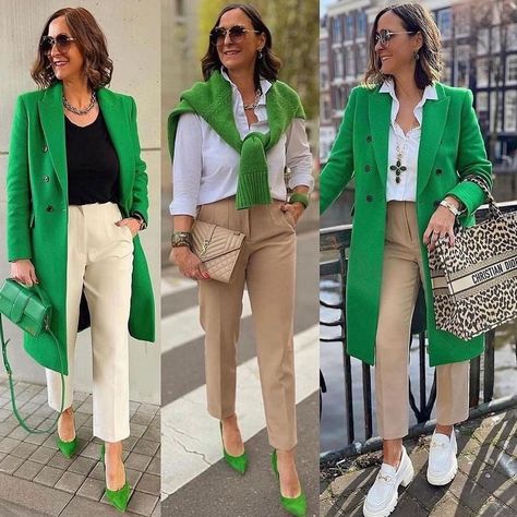 Saco Verde Mujer Outfit Casual, Outfit 50s, Winter Work Outfits For Women, Green Blazer Outfit, Green Jacket Outfit, March Outfits, Blazer Verde, Simple Casual Outfits, Colors Inspiration