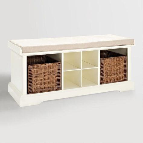 Home Storage | POPSUGAR Home Bench Target, White Bench Entryway, Cubby Bench, White Storage Bench, Entryway Storage Bench, Storing Shoes, Entryway Shelf, Entryway Bench Storage, Wicker Storage