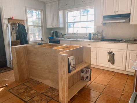 How we made our DIY kitchen island look custom-built - Shoe Makes New Stock Cabinet Island, Diy Kitchen Island From Cabinets, Kitchen Island With Shelves, Diy Kitchen Island With Seating, Island With Shelves, Home Decor Kitchen Island, Decor Kitchen Island, Building Cabinets, Kitchen Island With Storage