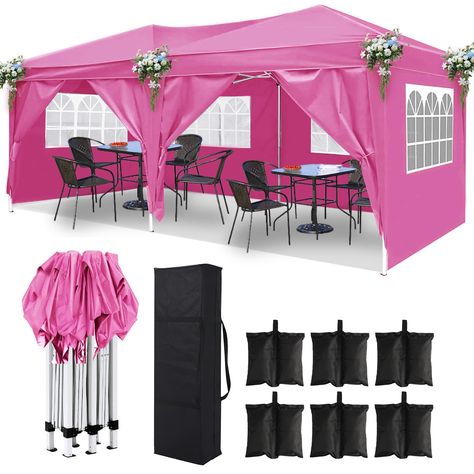 PRICES MAY VARY. Versatile and Reliable: The 10x20 pop up canopy gazebo is perfect for outdoor parties, backyard wedding and small bussiness. Its removable sidewalls and transparent windows enable you to create the perfect ambiance while enjoying the sunshine or cools breeze. Premium Quality Materials: Our 10x20FT canopy pop up tent is crafted from durable PE cloth that offers excellent water and UV resistance. The party tent features a rust and corrosion-resistant iron framework, powder-coated Pink Tent Party, Tent Decor, Party Tent Decorations Pink, Tent Birthday Party Outdoor Pink, Outdoor Tent Party, Pink Tent Kids, Party Canopy, Pink Tent, Commercial Canopy