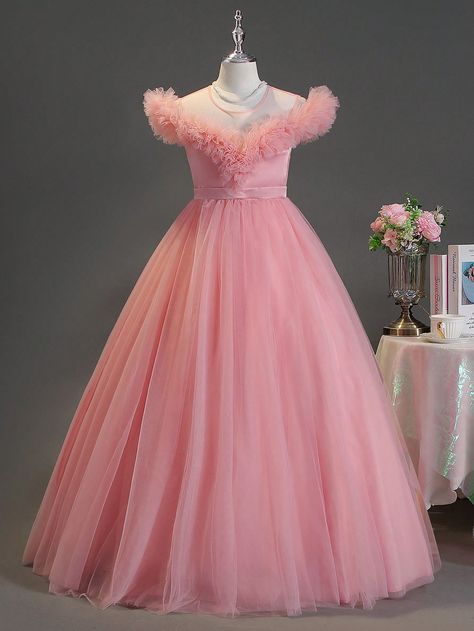 Tween Girls' Romantic Ruffle Trim Long Mesh Princess Dress, Suitable For Flower Girl, Host, Party, Birthday PartyI discovered amazing products on SHEIN.com, come check them out! Host Party, Princess Frocks, Kids Party Wear Dresses, Kids Party Wear, Black Ball Gown, Indian Princess, Frock For Women, Saree Designs Party Wear, Indian Gowns Dresses