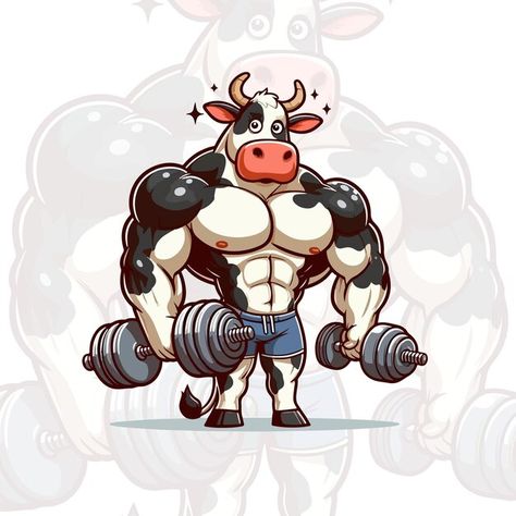 Vector vector cartoon cow gym bodybuilde... | Premium Vector #Freepik #vector Gym Illustration, Ink Reference, Cowboy Illustration, Gym Bodybuilder, Cartoon Cow, Big Muscles, Vector Cartoon, Card Banner, Poster Invitation