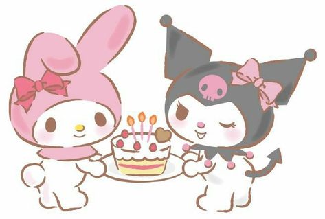 Kuromi Birthday, Purple Kuromi, Happy Birthday Drawings, Birthday October, Birthday Painting, Birthday Icon, My Melody Wallpaper, Cute Happy Birthday, Birthday Card Drawing