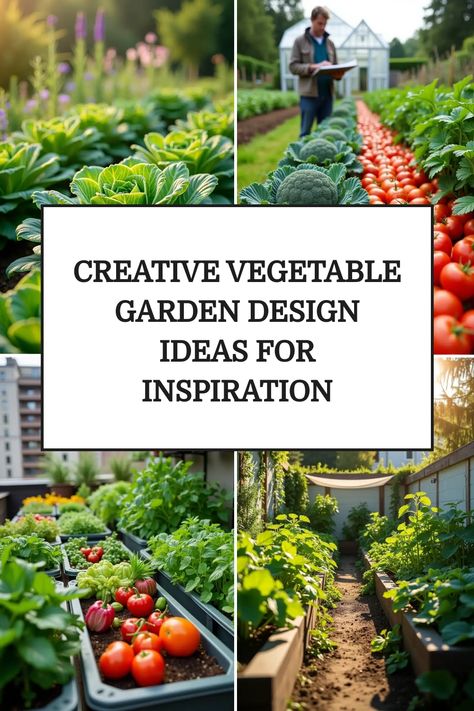 Creative vegetable garden with diverse plants and greenhouse in the background. Vegetable Garden In Small Spaces, Back Yard Vegetable Garden, Vegtable Garden Layout, Fruit Garden Ideas, Diy Vegetable Garden, Home Vegetable Garden Design, Vegetable Garden Design Ideas, Vegtable Garden, Garden Bed Ideas