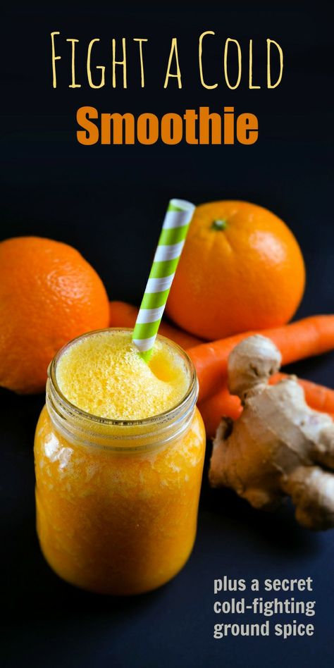 A healthy smoothie full of antioxidants, vitamins and minerals to help fight the common cold. A delicious fruity drink with a bit of a kick from the ginger and turmeric. Cold Smoothie, Orange Juice Smoothie, Best Smoothie, Orange Smoothie, Best Smoothie Recipes, Healthy Breakfast Smoothies, Fruity Drinks, Healthy Shakes, Mango Smoothie