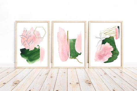 Abstract Floral Print, Green Wall Art, Pink Abstract, Abstract Art Prints, Pink Walls, Green Wall, Art Print Set, Wall Artwork, Pink Print