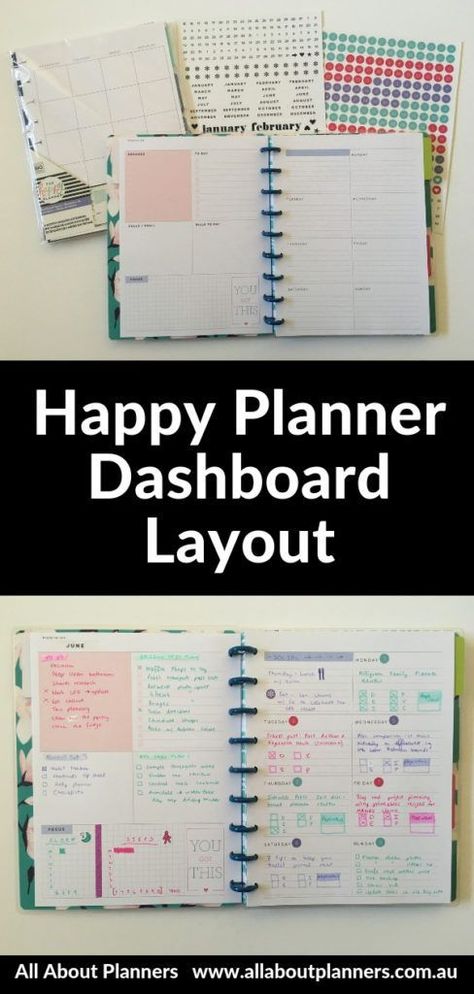 Trying out the Happy Planner Dashboard Layout - All About Planners Classic Happy Planner Dashboard Layout Ideas, Free Printable Planner Pages, Happy Planner Dashboard, Aesthetic Digital Planner, Happy Planner Teacher, Dashboard Layout, Life Planner Organization, Planner Spreads, Happy Planner Layout