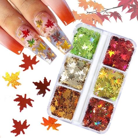 Maple Leaf Nail Art Glitter Autumn 3D Holographic Sparky Maple Leaf Nail Sequins Mixed Color Glitters Leaves Flake Acrylic Nail Supplies Autumn Thanksgiving Design Decoration DIY Accessories Women Autumn Manicure, Fall Leaves Nail Art, Nail Sequins, Nail Art Glitter, Shiny Nails, Glitter Flake, Thanksgiving Nails, Nail Glitter, Diy Nail Art