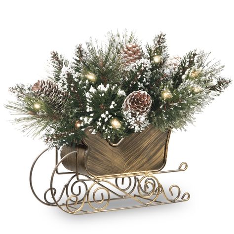 Sleigh Decorations, Sleigh Centerpiece, Christmas Sleighs, Christmas Sleigh Decorations, Battery Operated Led Lights, Christmas Flower Arrangements, Holiday Arrangement, Warm White Led Lights, Christmas Floral Arrangements