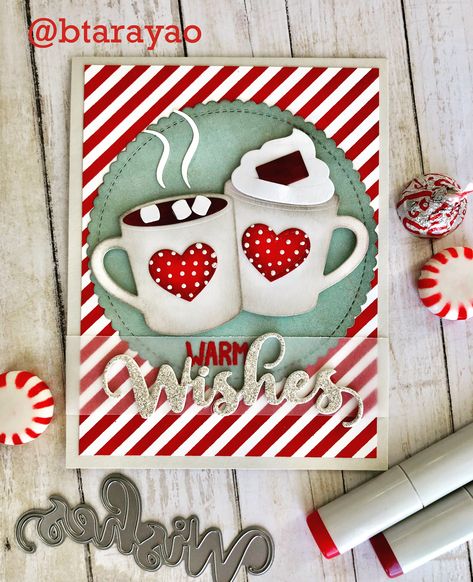 Card cup cups mug mugs christmas wishes, MFT hot cocoa cups Die-namics MFT stitched scallop circle stax Die-namics #mftstamps Merry wishes scripty words and letters Hot Cocoa Cups, Scrapbook Cookbook, Hot Chocolate Card, Cocoa Cups, Coffee Themed Cards, Mug Noel, Crafts Valentines, Chocolate Card, Cards Valentines