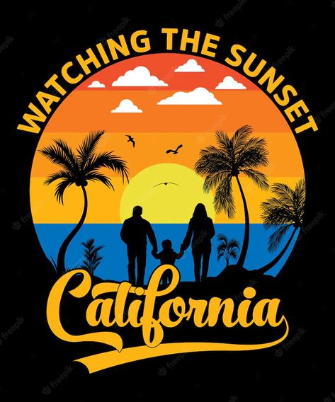 Premium Vector | Watching the sunset california palm tree sunset style retro vintage tshirt design Sunset Tshirt Design, Volleyball Tshirt Designs, Vintage Tshirt Design, Sunset California, Typography Tshirt Design, Palm Trees Landscaping, California Palm Trees, Tree Sunset, Palm Tree Sunset