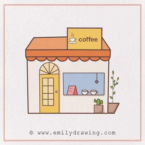 How to Draw a Coffee Shop – Emily Drawing Ideas For Coffee Shop, Coffee Shop Drawing, Emily Drawing, Wall Drawing Ideas, Shop Drawing, Nature Art Drawings, Pencil Sketch Images, Coffee Drawing, Flower Art Drawing