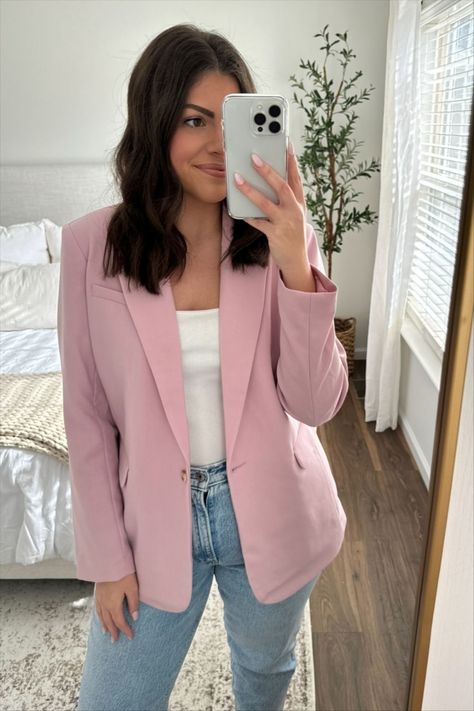 Classic Suiting Blazer curated on LTK Old Rose Blazer Outfit, Pink Blazer Winter Outfit, Baby Pink Blazer Outfit, How To Style A Pink Blazer, Pink Blazer Outfit Work, Pink Blazer Outfit, Job Outfits, Pink Office, Blazer Outfit