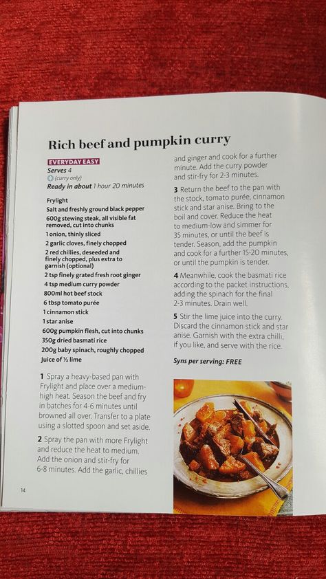 Slimming world rich beef and pumpkin curry Sw Recipes, Healthy Beef Recipes, Pumpkin Curry, Healthy Beef, Richest In The World, Syn Free, Curry Powder, Curry Recipes, Stir Fry