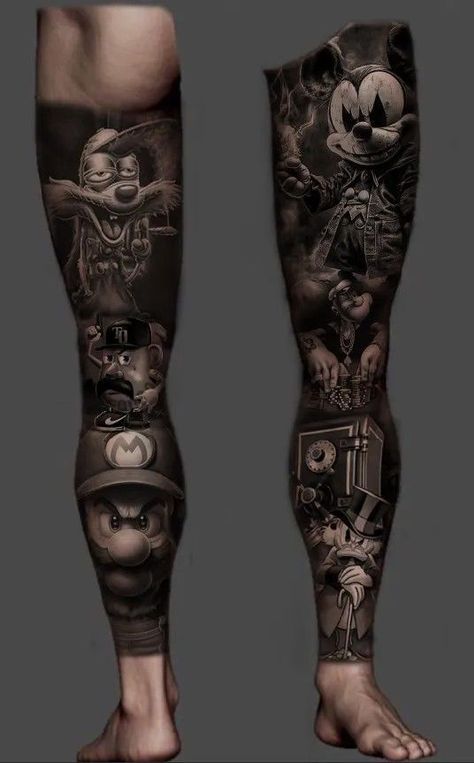 Leg Sleeve Tattoo Men Full, Leg Sleeve Ideas, Full Leg Tattoo Men, Leg Tattoo Ideas For Men, Full Leg Sleeve, Full Leg Tattoo, Underarm Tattoo, Chicano Tattoos Sleeve, Animal Sleeve Tattoo