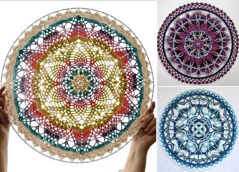 Have you seen these amazing decorative pieces before? Fantastic Hoop Mandalas are intricate works that are based on metal or wooden rings. Circular pattern is worked from the center and often features floral motifs. Crochet Hoop, Hoop Wall Art, Decorative Crochet, Crochet Dragon Pattern, Rug Patterns, Ombre Yarn, Potholder Patterns, Easter Crochet Patterns, Crochet Mandala Pattern