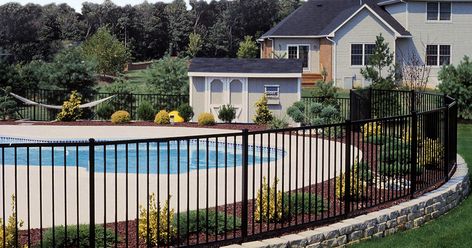 Wrought Iron Pool Fence, Pool Fences, Home Fencing, Fence Planters, Concrete Fence, Horizontal Fence, Lattice Fence, Wrought Iron Fences, Front Yard Fence