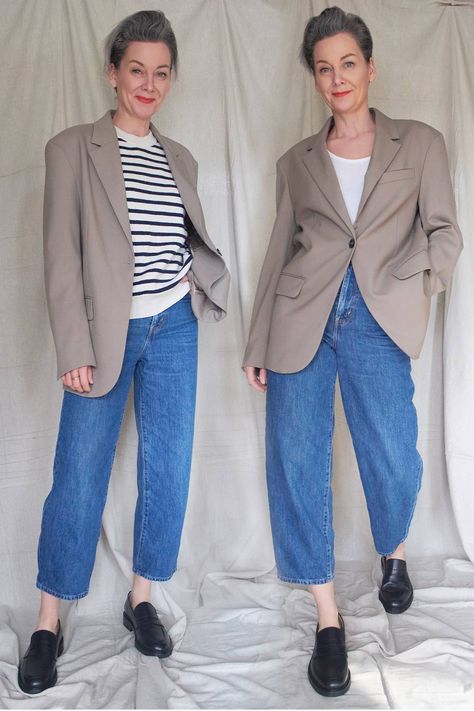 French Inspired Fashion, Blue Oxford Shirt, Perfect Capsule Wardrobe, Winter Trousers, Fashion Director, Beige Blazer, Tapered Leg Jeans, Wardrobe Style, 50 Fashion