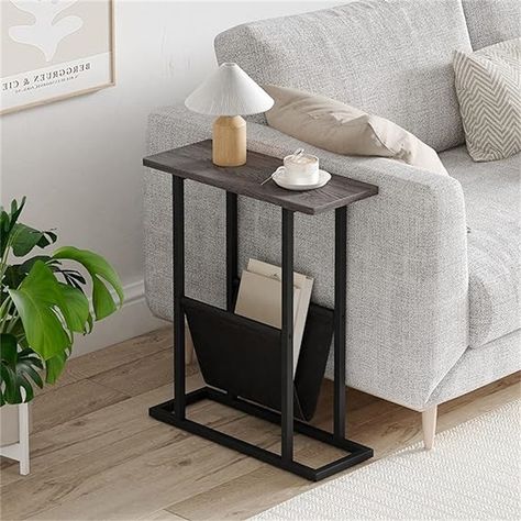 Small Narrow Side Table - Bed Bath & Beyond - 39746727 Black Matte Paint, Narrow End Table, Nightstand With Storage, Narrow Nightstand, Bedside Table Grey, Magazine Table, Unique Side Table, Narrow Side Table, Paint Metal