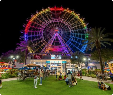 The Wheel at ICON Park - Orlando Attractions & Entertainment Orlando Eye, European Cafe, Italian Grill, Icon Parking, Sugar Factory, Park Birthday, Orlando Parks, Outback Steakhouse, Sky Bar