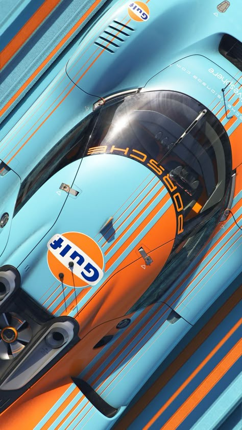 Porsche Vision 908 - Gulf Edition | Porsche, Vintage racing poster, Futuristic cars Gulf Racing Wallpaper, Gulf Racing Colours, Racing Wallpaper, Vintage Racing Poster, Gulf Racing, Motorsport Art, F1 Wallpaper Hd, Racing Car Design, Racing Posters