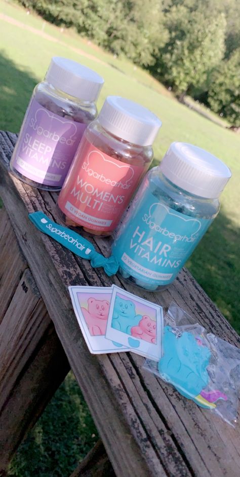 Sugar Bear Hair trio Gummy Vitamins Aesthetic, Sugar Bear Hair Vitamins, Gummy Supplement Packaging, Sugar Bear Hair, Gummy Bear Hair Clips, Zoella Hair, Hair And Skin Vitamins, Gummy Vitamins, Sugar Bears