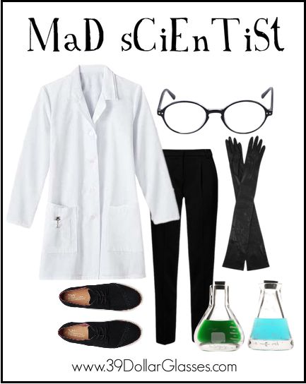 MWAHAHAHA! Get inventive this Halloween and bubble up some trouble in this Mad Scientist costume. Featuring Mott Eyeglasses from 39DollarGlasses.com. Halloween Mad Scientist Costume, Mad Scientist Couple Costume, Evil Scientist Outfit, Scientist Halloween Costume Women, Diy Mad Scientist Costume Women, Scientist Costume Women, Scientist Outfit Aesthetic, Mad Scientist Costume Women's, Mad Scientist Costume Diy