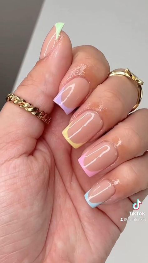 Pastel Easter Nails, Pink Tip Nails, Creative Nail Art, Pastel Nails Designs, Watermelon Nails, Spring Acrylic Nails, Pastel Easter, Simple Gel Nails, French Tip Acrylic Nails