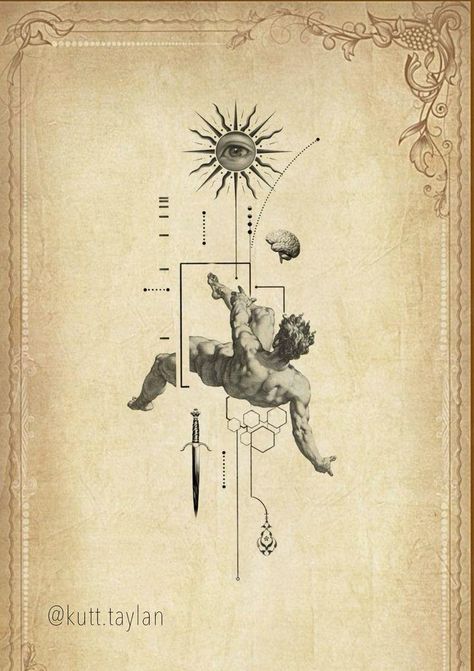 #icarus #tattoo #design Greek Mythology Tattoos Shoulder, Icarus Leg Tattoo, Daedalus Tattoo, Men Back Tattoo Ideas, Frame Tattoo Design Square, Icarus Falling Tattoo, Icarus Tattoo Design, Fall Of Icarus Tattoo, Icarus Falling