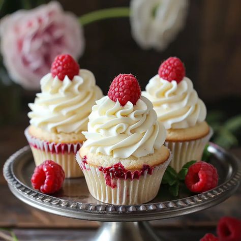 Cupcake With Filling, Wedding Cake Cupcakes Recipe, Almond Cupcake Recipes, Almond Cupcakes From Box Cake, Raspberry Pistachio Cupcakes, Almond Cupcakes With Raspberry Filling, Raspberry Almond Cupcakes, Filled Cupcake Recipes, Almond Wedding Cake Cupcakes Raspberry Filling