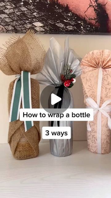 Wine Bottle Gift Wrapping Diy, Gift Wrap A Wine Bottle, Wrapping Bottle Of Wine, Gift Wrap Bottle Ideas, How To Wrap A Wine Bottle For Christmas, How To Wrap A Bottle Of Wine With Paper, Wrapping A Bottle Gift, Wrap Wine Bottle Gift Tissue Paper, Wine Bottle Wrapping Ideas Christmas