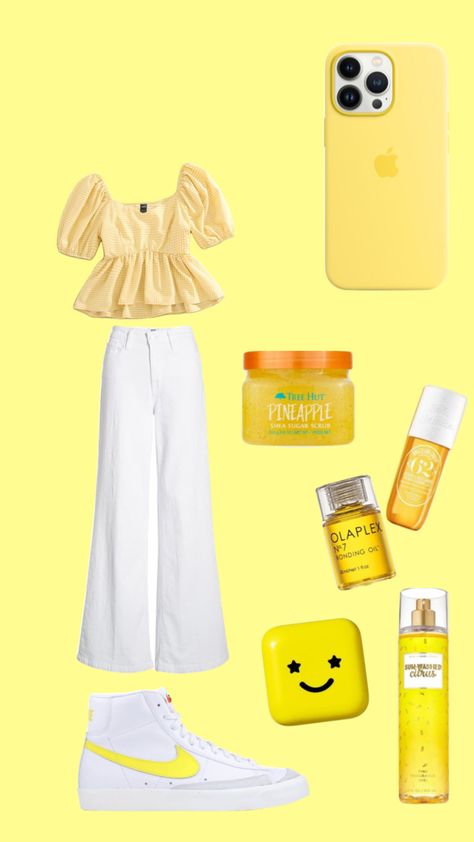 Yellow Preppy Aesthetic, Yellow Girly Outfit, Yellow Outfit Inspo Aesthetic, Preppy Outfits Yellow, Yellow Indie Outfit, Yellow Outfit, Trendy Outfits For Teens, Preppy Aesthetic, Preppy Girl