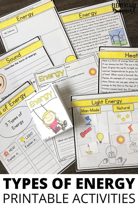 These lessons and activities will make your Energy unit engaging! Help your students learn about the science of energy with these resources. Complete with book recommendations, anchor chart ideas, and more. Check out these tips and tricks for your elementary science class! Energy Anchor Charts 3rd Grade, Mechanical Energy Anchor Chart, Energy Transfer Activities, Energy Activities For Kids, Forms Of Energy Activities, Renewable Energy For Kids, Weather Science Activities, Science Foldables, Teaching Energy