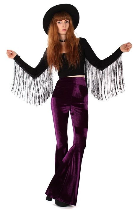 Fall Outfits 2017, Velvet Bell Bottoms, Estilo Country, Wideleg Pants, Velvet Trousers, Goth Outfits, Bell Bottom, Goth Fashion, Festival Wear