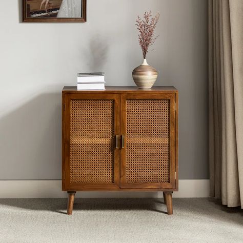 Bay Isle Home Funderburk 30'' Tall Solid Wood 2 - Door Accent Cabinet & Reviews | Wayfair Breezy Aesthetic, Edge Pulls, Panel Cabinet Doors, Rattan Doors, Space Organization, Door Accent Cabinet, Cabinet Wood, Accent Storage, Wood Storage Cabinets