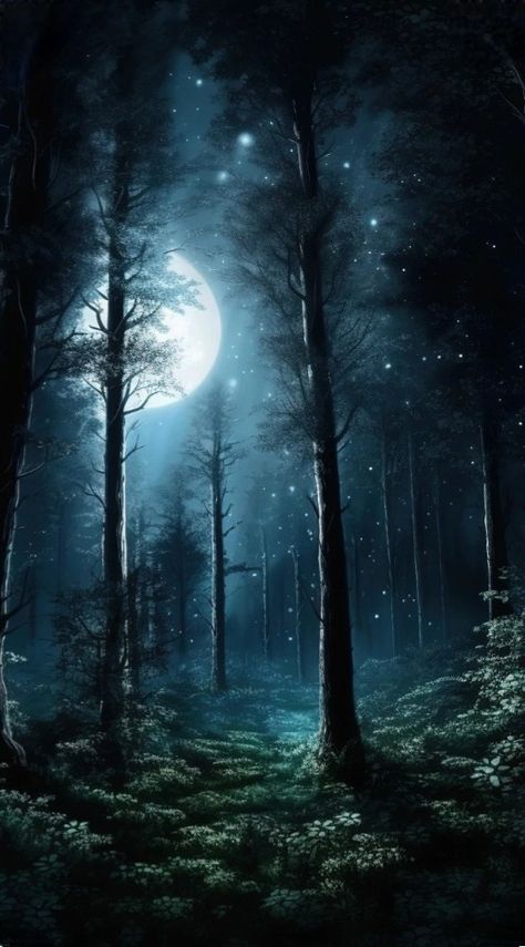 Nighttime Forest Aesthetic, Dark Nature Aesthetic Bedroom, Amelia Tattoo, Night Time Forest, Moonlight Forest, Moon Over Water, Phone Backround, Gothic Landscape, Amazing Backgrounds