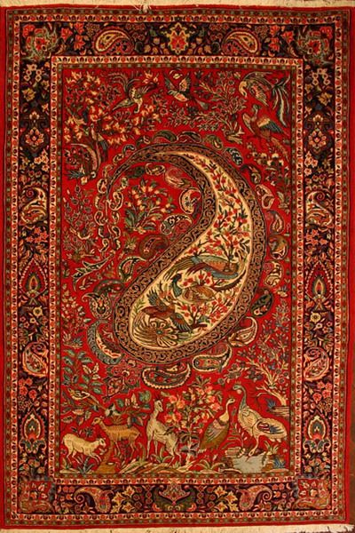 ♥ Beautiful Persian rug. Vibrant red with paisley and animal motifs. Iranian Rugs, Iranian Carpet, Persian Rug Designs, Carpet Trends, Persian Carpets, Iranian Art, Beautiful Rugs, Persian Art, Carpets And Rugs