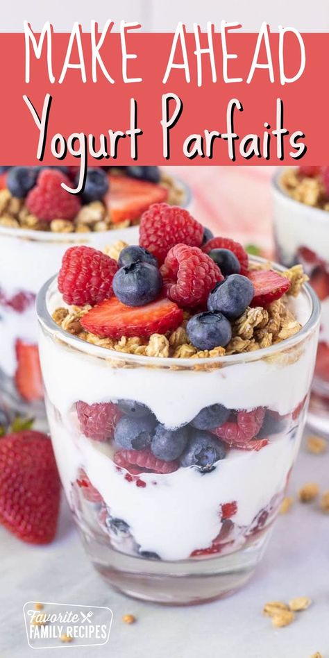 Make Ahead Yogurt Parfaits are a quick, healthy breakfast for busy mornings. Yogurt, granola, and fruit will start your day off right. They’re easy to throw together so you can make several ahead of time, then grab and go on your way out the door. Kids and adults alike love these nutritious, flavorful parfaits. Breakfast For Busy Mornings, Yogurt Granola, Yogurt Parfaits, Quick Healthy Breakfast, Yogurt Parfait, Quick Healthy, Day Off, Granola, Healthy Breakfast