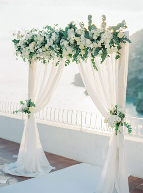 Wedding Ride, White Wedding Arch, Positano Wedding, Rustic Wedding Decorations, Amalfi Coast Wedding, Wedding Arch Flowers, Arch Flowers, Boat Ride, White Wedding Flowers